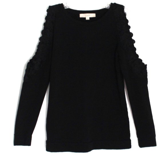Loft Black Floral Cut Out Long Sleeve Cotton Sweater Size XS - Picture 1 of 5